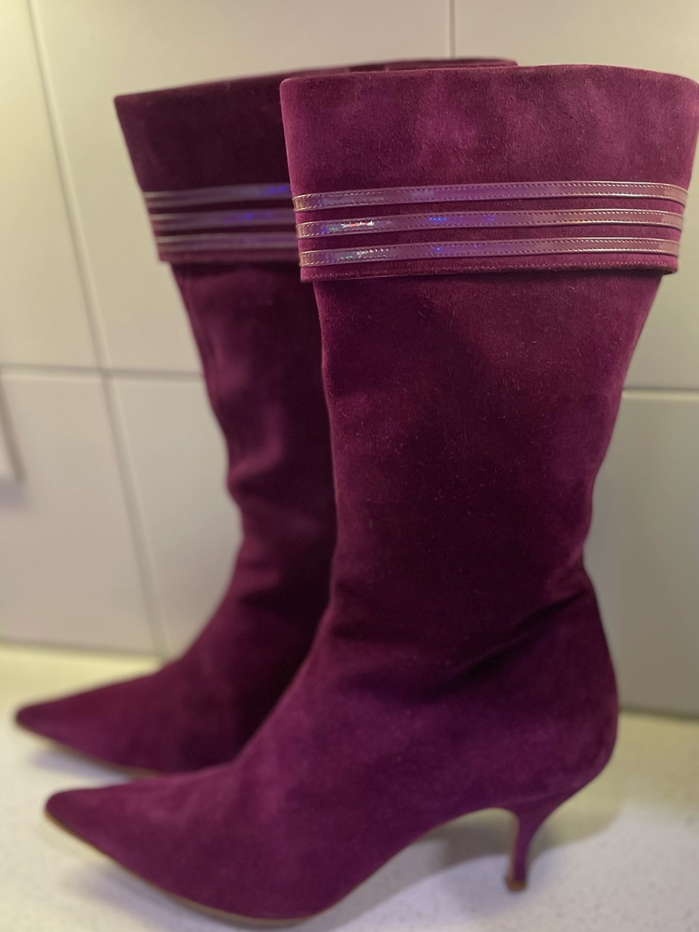 RARE VINTAGE Marc Jacobs Y2K Purple/Violet Suede Mid Calf — Size 8.5 ✨ Heel Boot